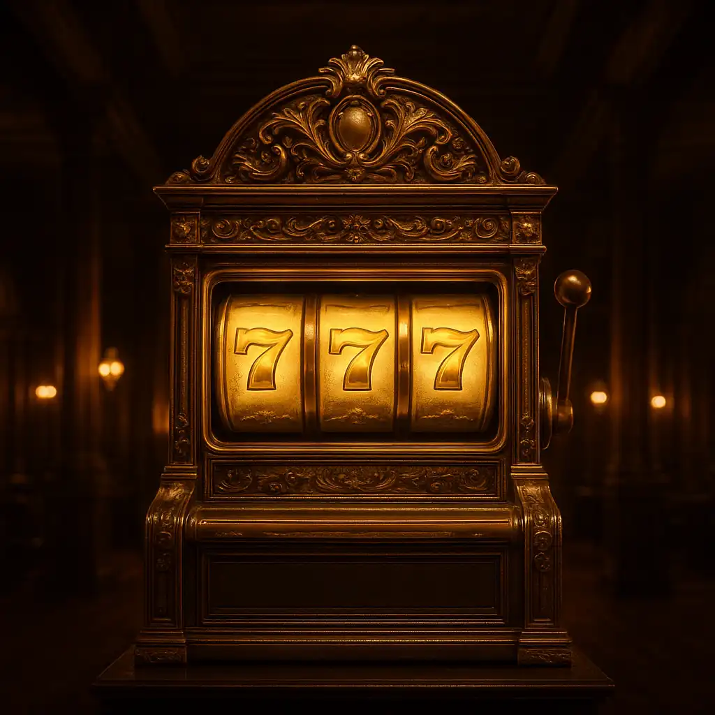 Slot machine reels spinning inside an ornate chateau gaming hall